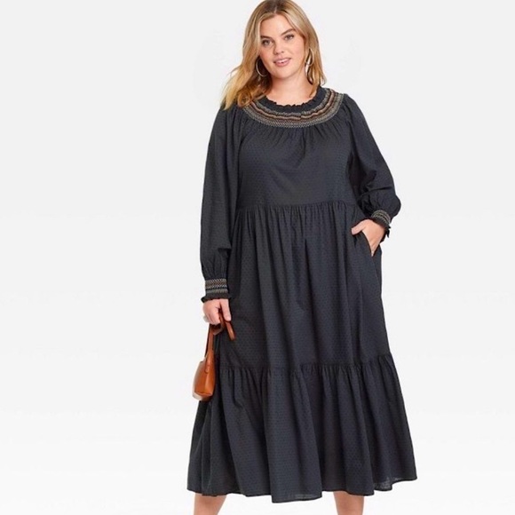 Black Loose fit Balloon sleeve long dress 94596 main image 1